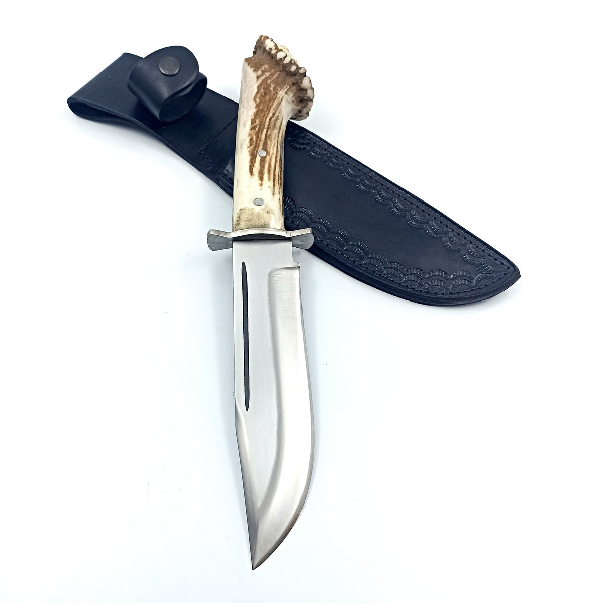 Custom made high carbon steel forged stag handle pocket knife