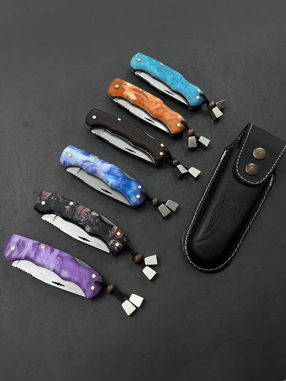 Folding Knife With Leather Sheath fk1024