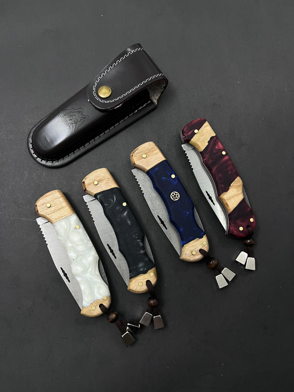 Folding Knife With Leather Sheath fk1021