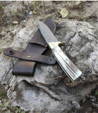 Handmade Stag Antler Handle Damascus Hunting Knife Tactical Fixed Blade Bowie Knife With Leather Sheath  Knives Men Utility Knife Bushcraft Knife