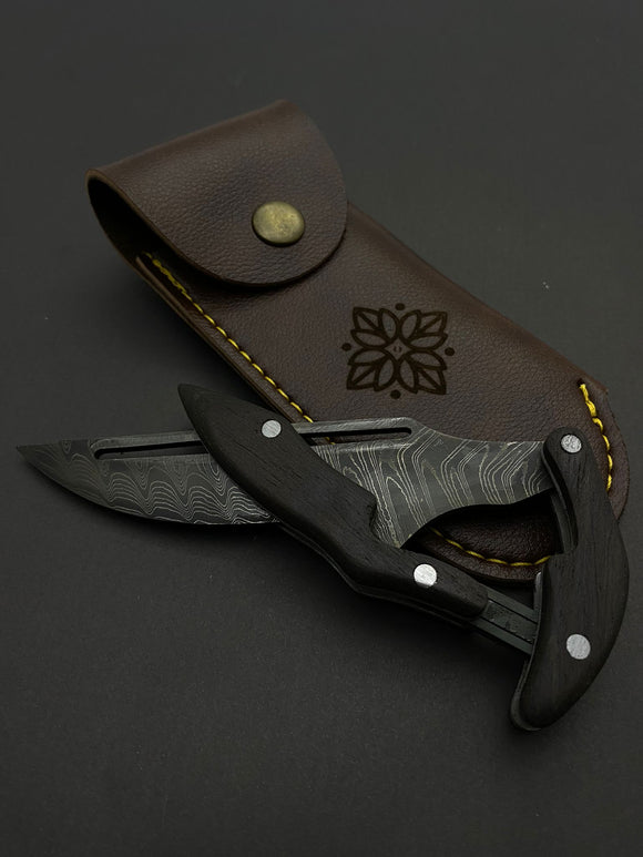 EBONY DAMASCUS GHOST FOLDING KNIFE GF 1004